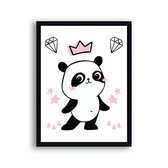 Poster Roze Panda de Superster - Kroontje - Meisjeskamer - Babyshower / Geboorte Cadeau - Babykamer - 50x40cm - Postercity