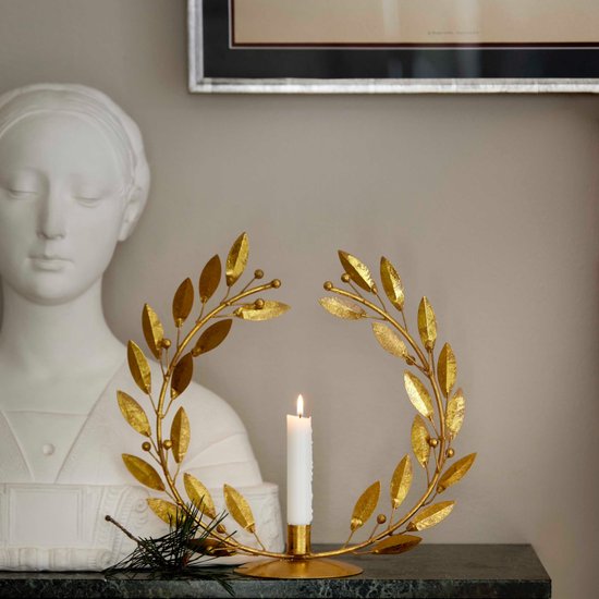 Bungalow Kerst gouden kandelaar 'lauwerkrans' verticaal Ø 30 cm met