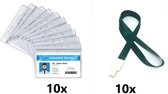 ID badgehouders met Lanyards / 10x badgehouders transparant en 10x Lanyards Dark Green (2x45cm) / Hoesjes voor pasjes en kaarten / ID hoesjes / ID Badgehouder met Lanyard