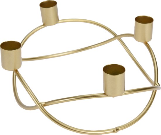 Cactula gouden kandelaar voor dinerkaarsen in speelse vorm voor 4 kaarsen 8 x 22 cm