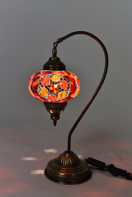 Hangemaakte Turkse lamp Oosterse boogmodel 45 met mozaïek  galzen bol