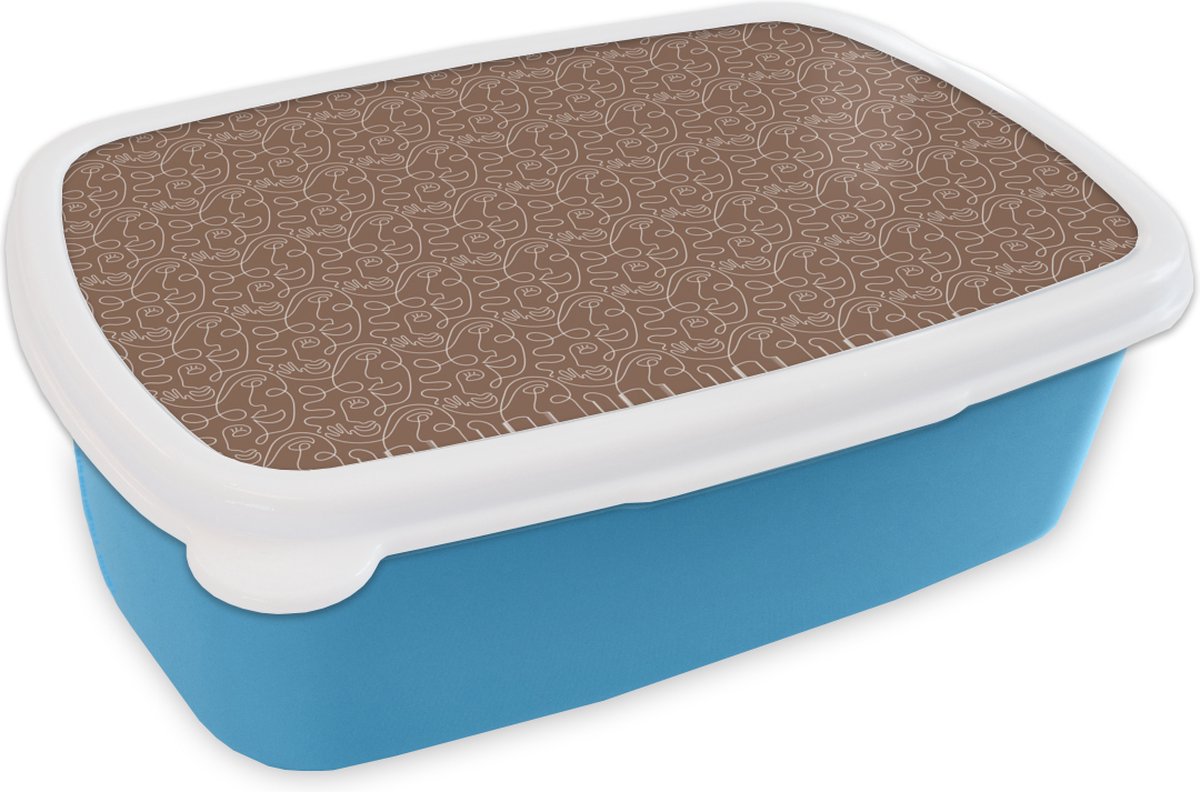 Broodtrommel Blauw - Lunchbox - Brooddoos - Gezicht - Bruin - Design - 18x12x6 cm - Kinderen - Jongen