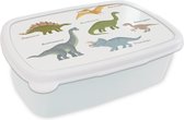 Broodtrommel Wit - Lunchbox - Brooddoos - Dino's - Jura - Kinderkamer - 18x12x6 cm - Volwassenen