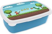 Broodtrommel Blauw - Lunchbox - Brooddoos - Gaming - Arcade - Retro - 18x12x6 cm - Kinderen - Jongen