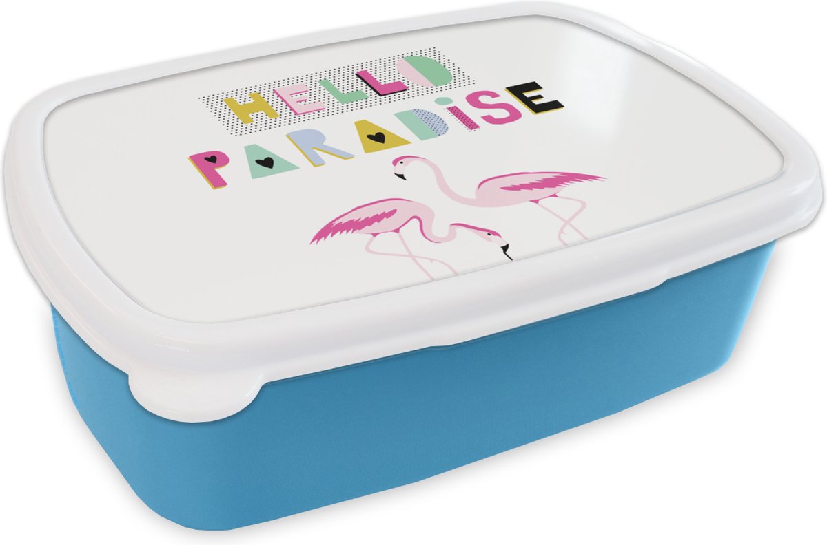 Broodtrommel Blauw - Lunchbox - Brooddoos - Flamingo - Roze - Wit - 18x12x6 cm - Kinderen - Jongen