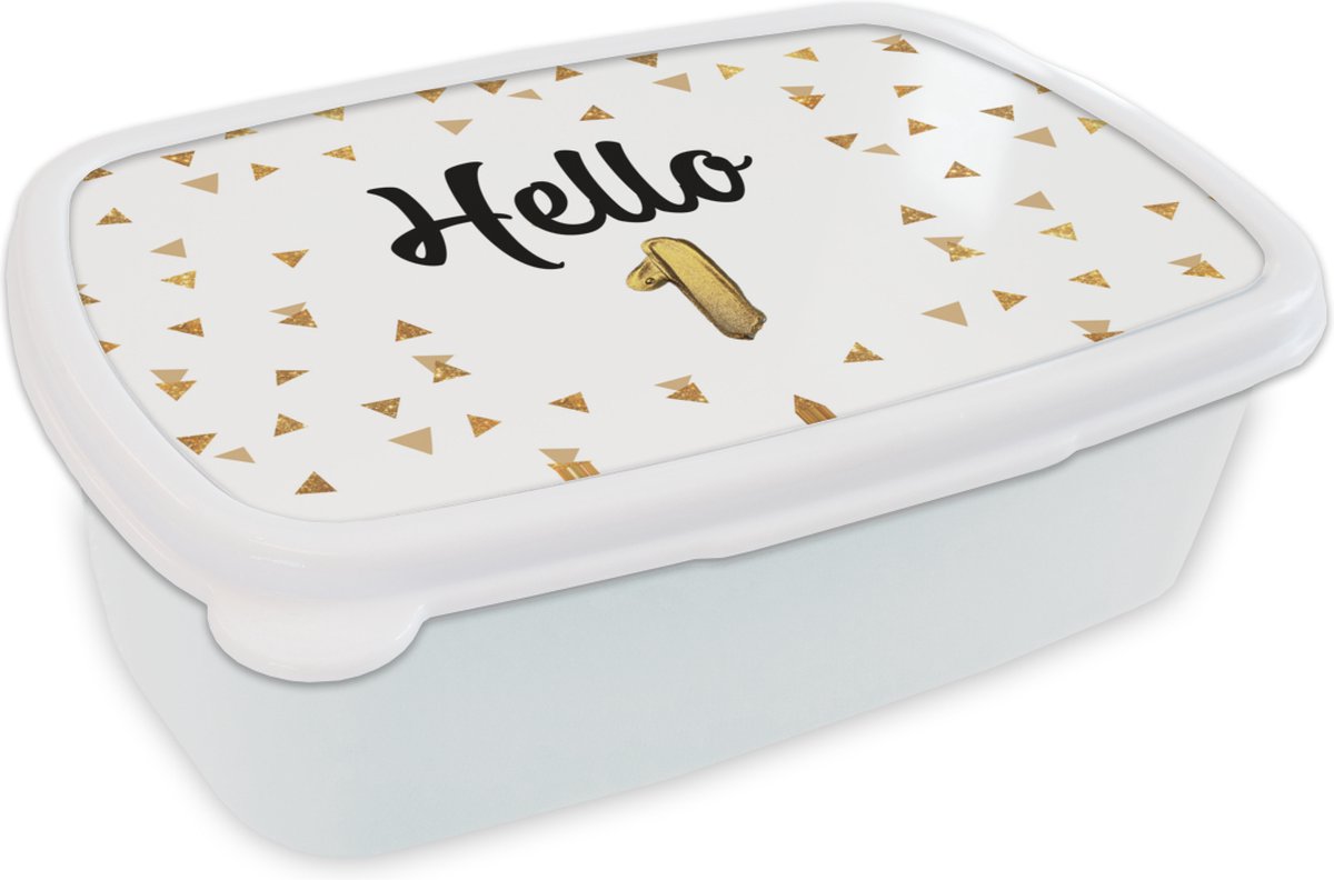 Broodtrommel Wit - Lunchbox - Brooddoos - Jubileum - Goud - 1 jaar - 18x12x6 cm - Volwassenen