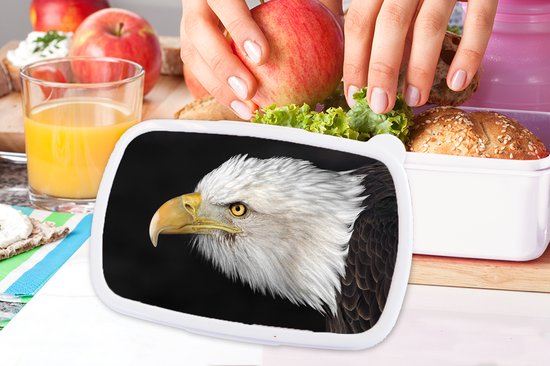 Lunch box Wit - Lunch box - Boîte à pain - Aigle - Vogel - Bec - Yeux - 18x12x6 cm - Adultes