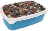 Broodtrommel Blauw - Lunchbox - Brooddoos - Hert - Gewei - Bloemen - 18x12x6 cm - Kinderen - Jongen