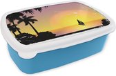 Lunch box Blauw - Lunch box - Boîte à pain - Voilier - Palmier - Soleil - 18x12x6 cm - Enfants - Garçon