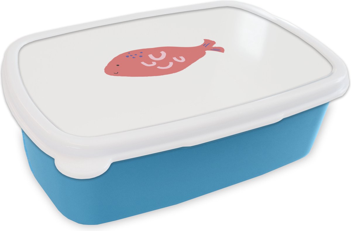 Broodtrommel Blauw - Lunchbox - Brooddoos - Vis - Roze- Pastel - 18x12x6 cm - Kinderen - Jongen