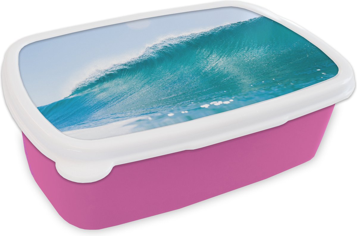 Broodtrommel Roze - Lunchbox - Brooddoos - Zee - Golf - Blauw - 18x12x6 cm - Kinderen - Meisje