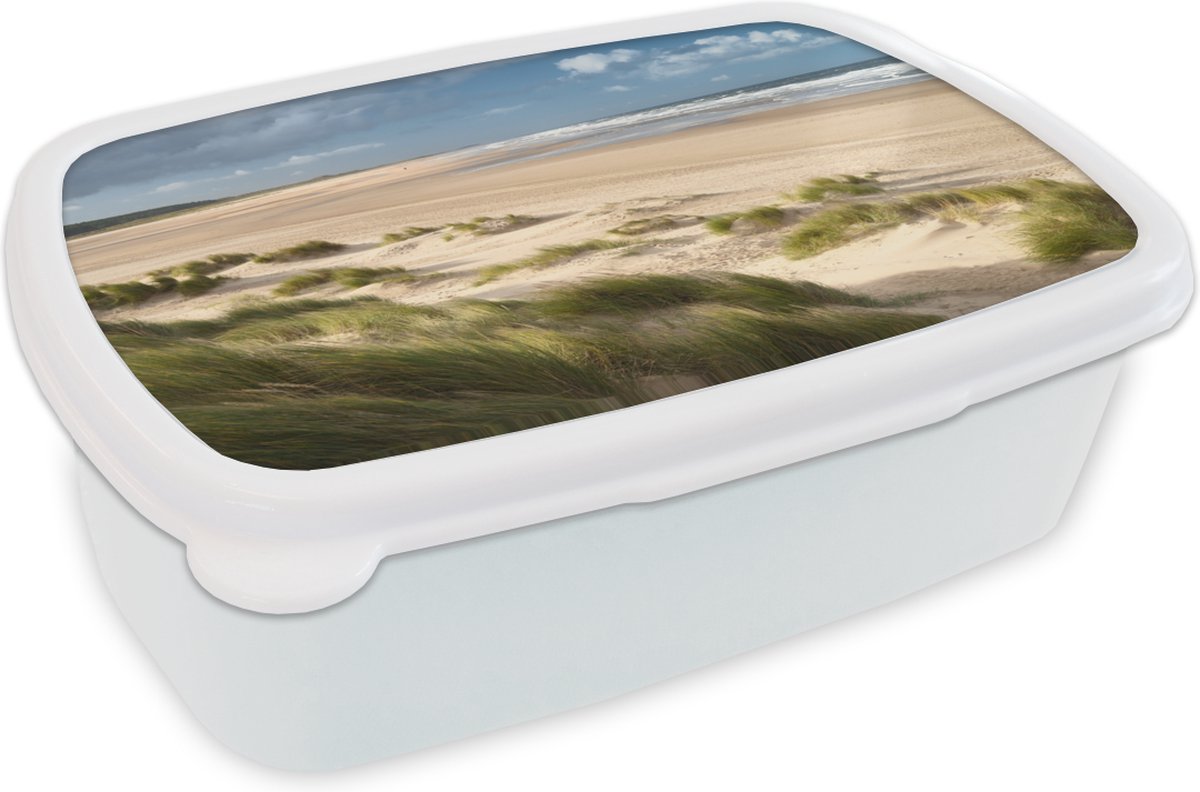 Broodtrommel Wit - Lunchbox - Brooddoos - Zand - Duin - Zee - 18x12x6 cm - Volwassenen