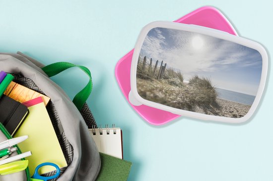 Lunch box Rose - Lunch box - Boîte à pain - Soleil - Nuages - Plage - 18x12x6 cm - Enfants - Fille