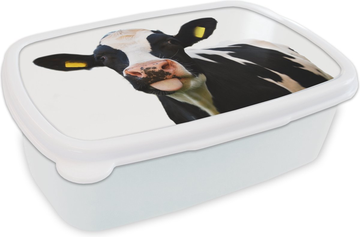 Broodtrommel Wit - Lunchbox - Brooddoos - Koe - Zwart - Wit - 18x12x6 cm - Volwassenen
