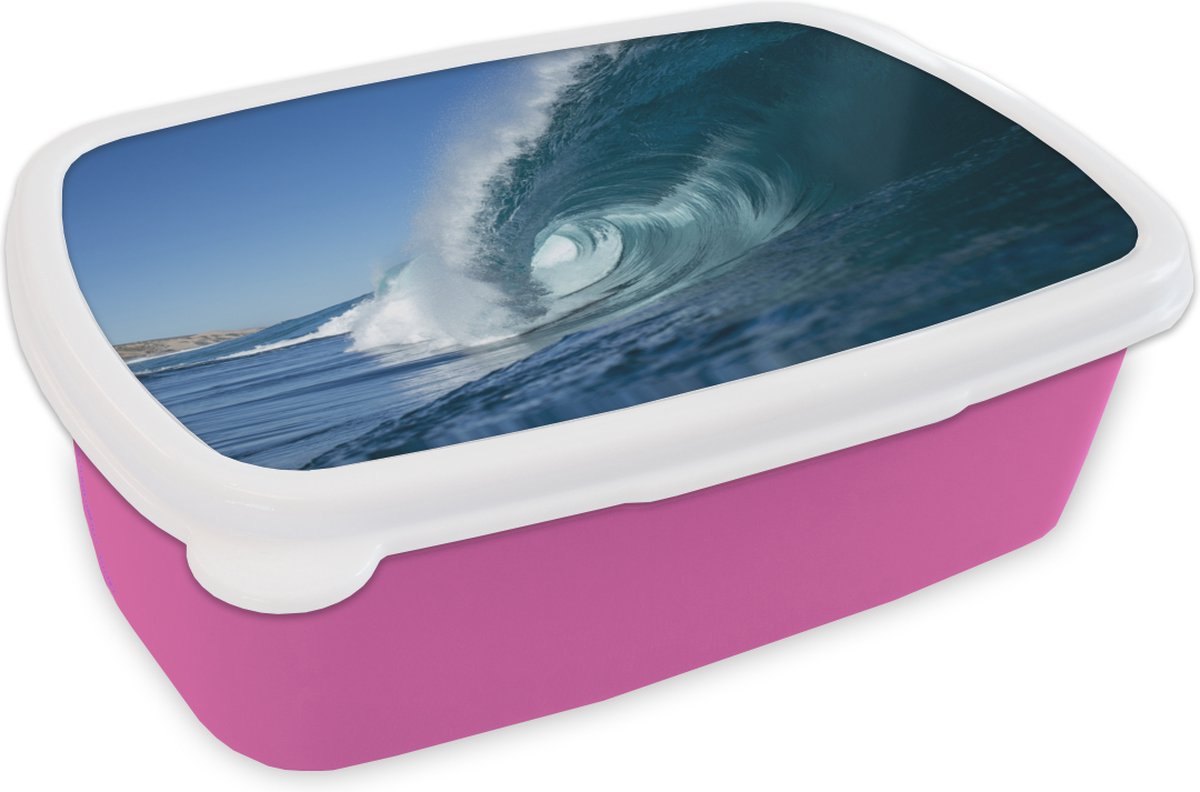 Broodtrommel Roze - Lunchbox - Brooddoos - Zee - Water - Golf - 18x12x6 cm - Kinderen - Meisje