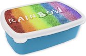 Broodtrommel Blauw - Lunchbox - Brooddoos - Regenboog - 18x12x6 cm - Kinderen - Jongen