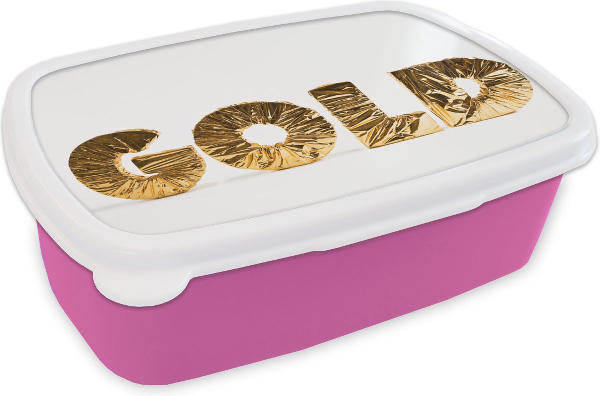 Broodtrommel Roze - Lunchbox - Brooddoos - Goud - 18x12x6 cm - Kinderen - Meisje