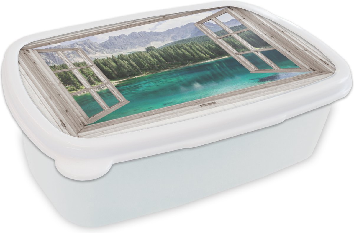 Broodtrommel Wit - Lunchbox - Brooddoos - Doorkijk - Berg - Water - 18x12x6 cm - Volwassenen