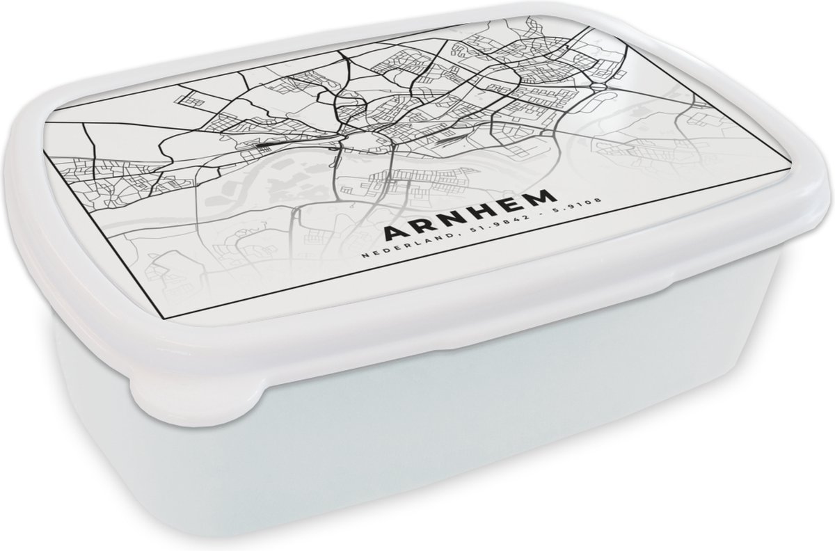 Broodtrommel Wit - Lunchbox - Brooddoos - Stadskaart - Arnhem - Zwart - Wit - 18x12x6 cm - Volwassenen