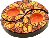 Theelichthouder - Oranje mandala - Terracotta - Oranje - 14x14x2.5 cm - Indonesie - Sarana - Fairtrade