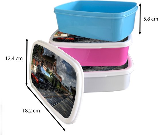 Boîte à pain Blauw - Boîte à lunch - Boîte à pain - Une locomotive à vapeur dans un village pittoresque - 18x12x6 cm - Enfants - Garçon - Cadeau Sinterklaas - Distribution de cadeaux pour enfants - Cadeaux chaussures Sinterklaas