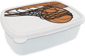 Broodtrommel Wit - Lunchbox - Brooddoos - Een illustratie van basketbal in het net - 18x12x6 cm - Volwassenen