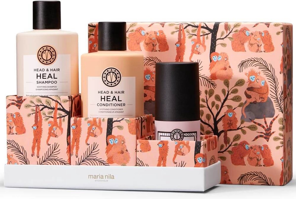 Maria Nila Head & Hair Heal Giftbox | Maria Nila Shampoo 350 ml + Maria Nila Conditioner 300 ml + Maria Nila Cream Heat Spray 75 ml