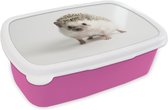 Broodtrommel Roze - Lunchbox - Brooddoos - Egel - Dier - Wit - 18x12x6 cm - Kinderen - Meisje
