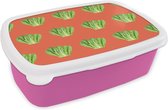 Broodtrommel Roze - Lunchbox - Brooddoos - Groente - Patronen - Rood - 18x12x6 cm - Kinderen - Meisje