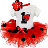 3-delig eerste verjaardag setje Lieveheersbeestje rood, wit en zwart - cakesmash - 1e vejaardag - tutu - kinderkleding