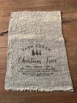Shabby linnen doek | Opdruk Christmas tree | 30x45 cm | Wasbaar op 30 graden | Landelijk | Kerstartikel | Cadeau artikel