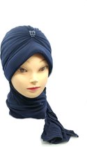 Elegante blauwe hoofddoek, hijab, hoofddeksel.
