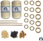 XXL Macramé Pakket | 400 METER | Incl. Handleiding | Beige | Starter Set | Ringen | Kralen | Stokken | Macramé Touw | 3mm | 100% Katoen | Macramé | Decoratie | DIY | Doe Het Zelf |