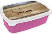 Broodtrommel Roze - Lunchbox - Brooddoos - Leeuw - Dieren - Afrika - 18x12x6 cm - Kinderen - Meisje