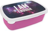 Broodtrommel Roze - Lunchbox - Brooddoos - Quotes - 'I am enough' - Spreuken - Sterren - Jongens - Meisjes - Kids - 18x12x6 cm - Kinderen - Meisje