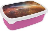 Broodtrommel Roze - Lunchbox - Brooddoos - Ruimte - Sterren - Kleuren - 18x12x6 cm - Kinderen - Meisje