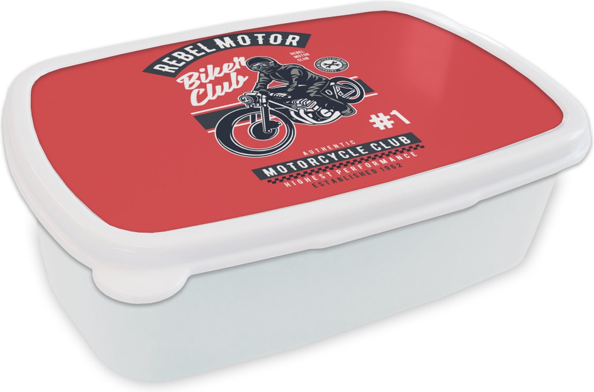 Broodtrommel Wit - Lunchbox - Brooddoos - Motorfiets - Man - Retro - Quote - 18x12x6 cm - Volwassenen