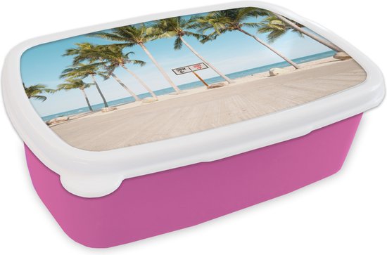 Lunch box Rose - Lunch box - Boîte à pain - Palmier - Plage - Été - 18x12x6 cm - Enfants - Fille