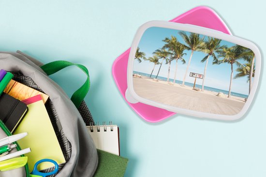 Lunch box Rose - Lunch box - Boîte à pain - Palmier - Plage - Été - 18x12x6 cm - Enfants - Fille