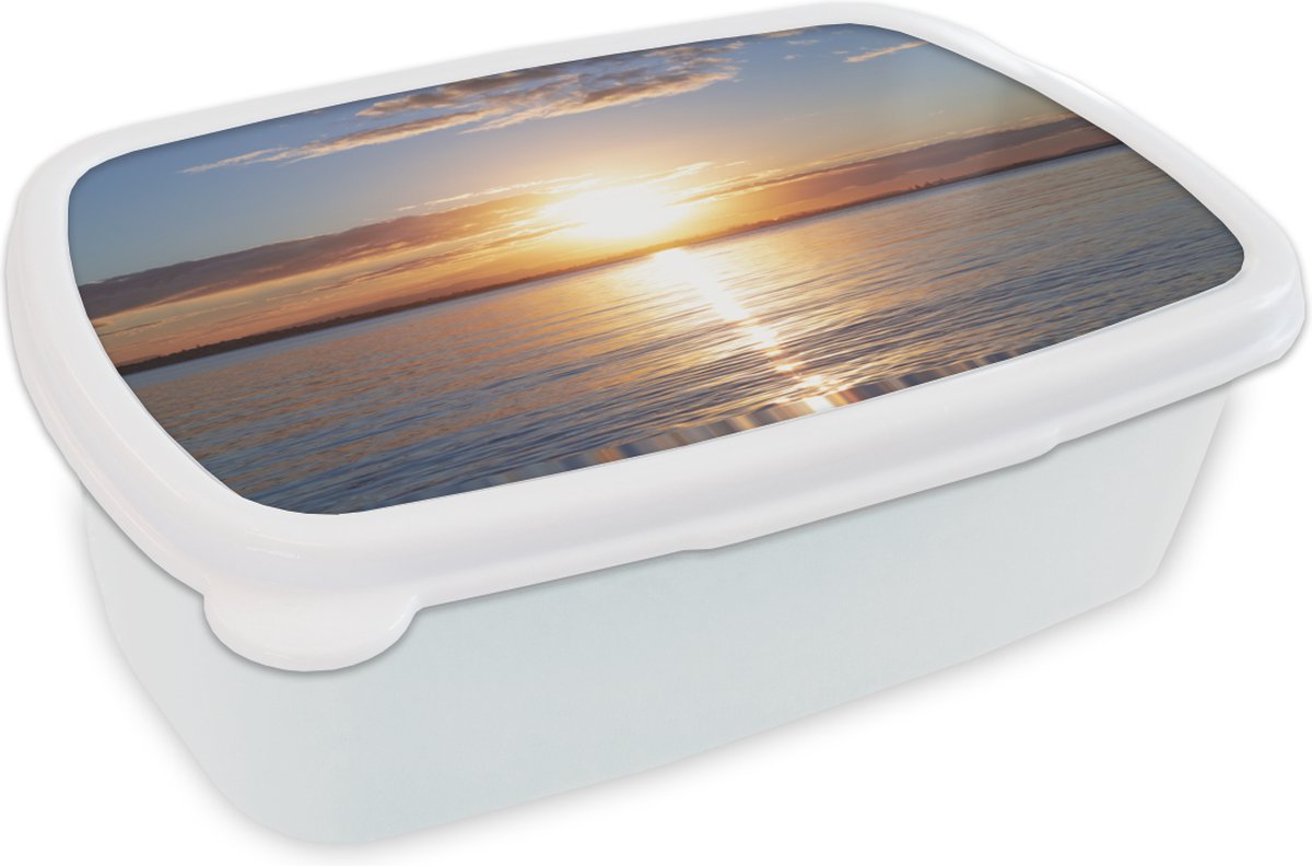 Broodtrommel Wit - Lunchbox - Brooddoos - Zee - Zon - Kleuren - 18x12x6 cm - Volwassenen