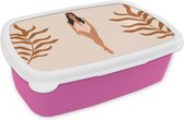 Broodtrommel Roze - Lunchbox - Brooddoos - Zomer - Badpak - Bladeren - Pastel - 18x12x6 cm - Kinderen - Meisje