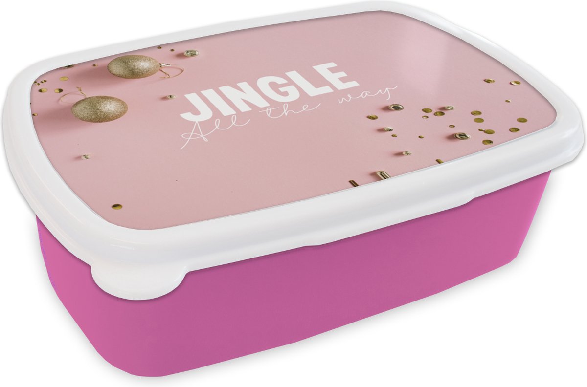 Broodtrommel Roze - Lunchbox - Brooddoos - Winter - Roze - Goud - 18x12x6 cm - Kinderen - Meisje