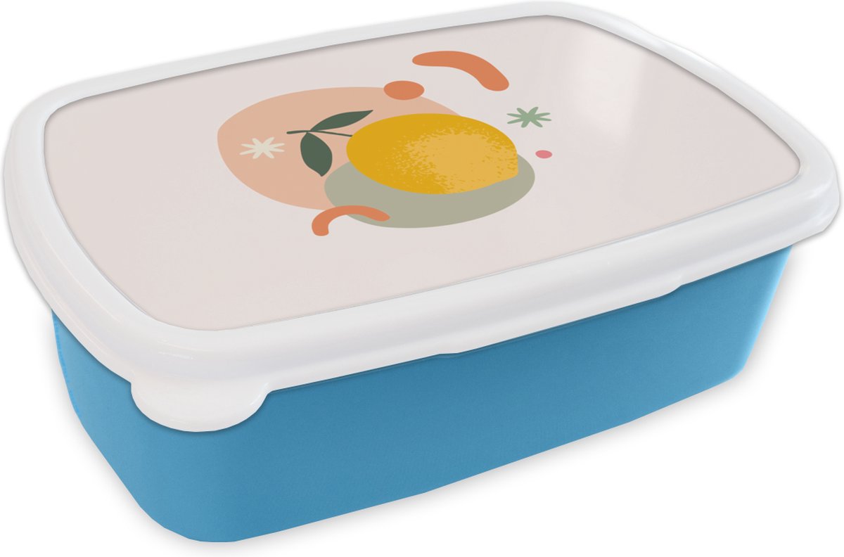 Broodtrommel Blauw - Lunchbox - Brooddoos - Citroen - Fruit - Pastel - 18x12x6 cm - Kinderen - Jongen