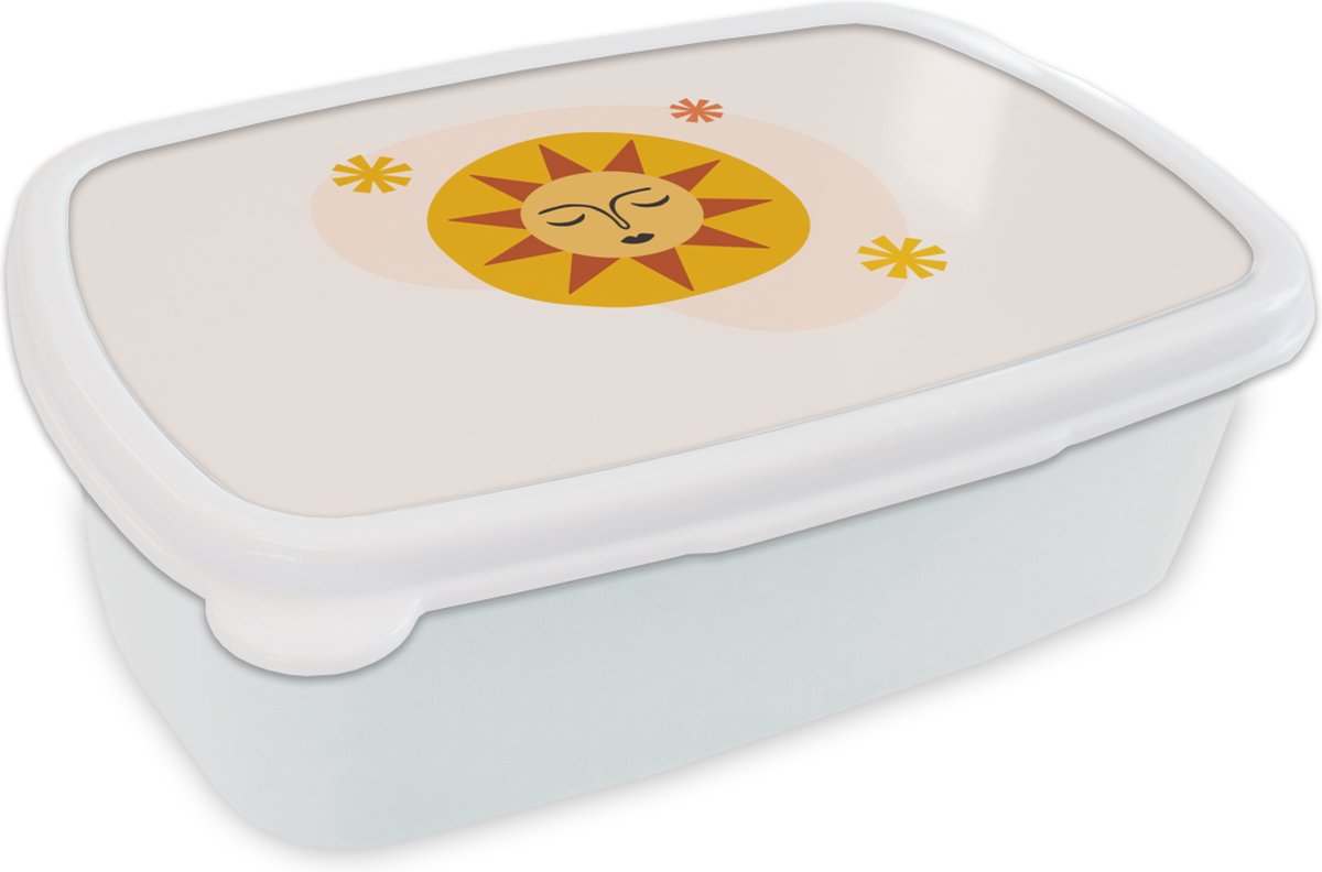Broodtrommel Wit - Lunchbox - Brooddoos - Zon - Zomer - Pastel - 18x12x6 cm - Volwassenen