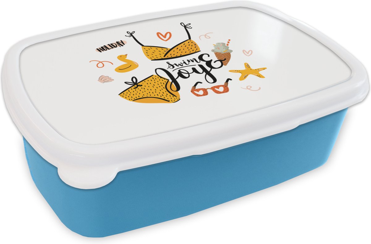 Broodtrommel Blauw - Lunchbox - Brooddoos - Bikini - Zomer - Geel - 18x12x6 cm - Kinderen - Jongen