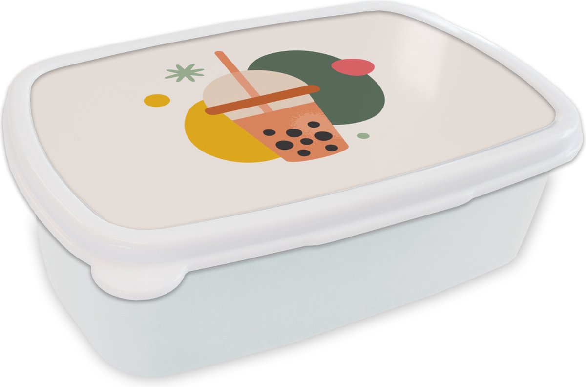 Broodtrommel Wit - Lunchbox - Brooddoos - Zomer - Minimalisme - Vormen - 18x12x6 cm - Volwassenen