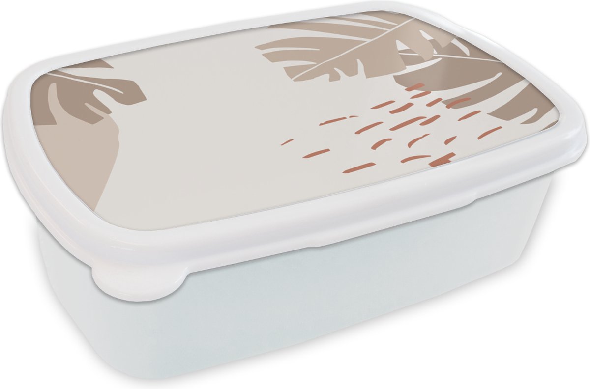 Broodtrommel Wit - Lunchbox - Brooddoos - Zomer - Blad - Wit - 18x12x6 cm - Volwassenen