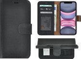 iPhone 11 Pro Max Hoesje - Bookcase - Portemonnee Hoes Echt leer Wallet case Zwart