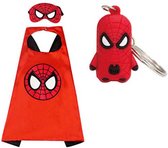 Spinnenheld Verkleedpak - Spinnenheld Masker - Rode Cape - maat 98/152 - Verkleedkleren jongen