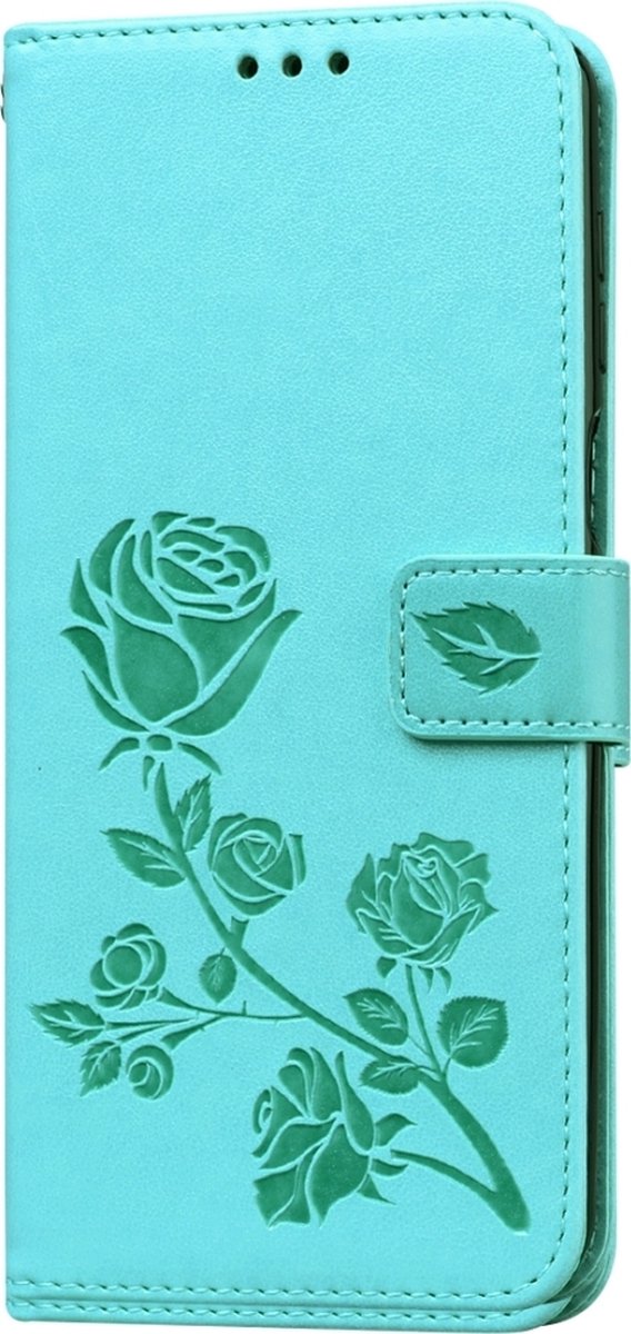 Mobigear Telefoonhoesje geschikt voor Xiaomi Redmi Note 9S Hoesje | Mobigear Roses Bookcase Portemonnee | Pasjeshouder voor 2 Pasjes | Telefoonhoesje voor Pinpas / OV Kaart / Rijbewijs - Turquoise